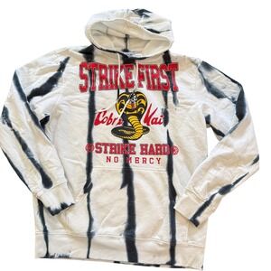 Cobra Kai Strike First Strike Hard No Mercy Tie Dye Hoodie Bioworld Mens L White
